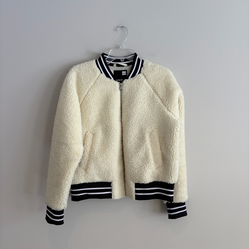 Under Armour Cream Teddy Sherpa Bomber Jacket Size M Excellent Condition - Picture 2 of 7